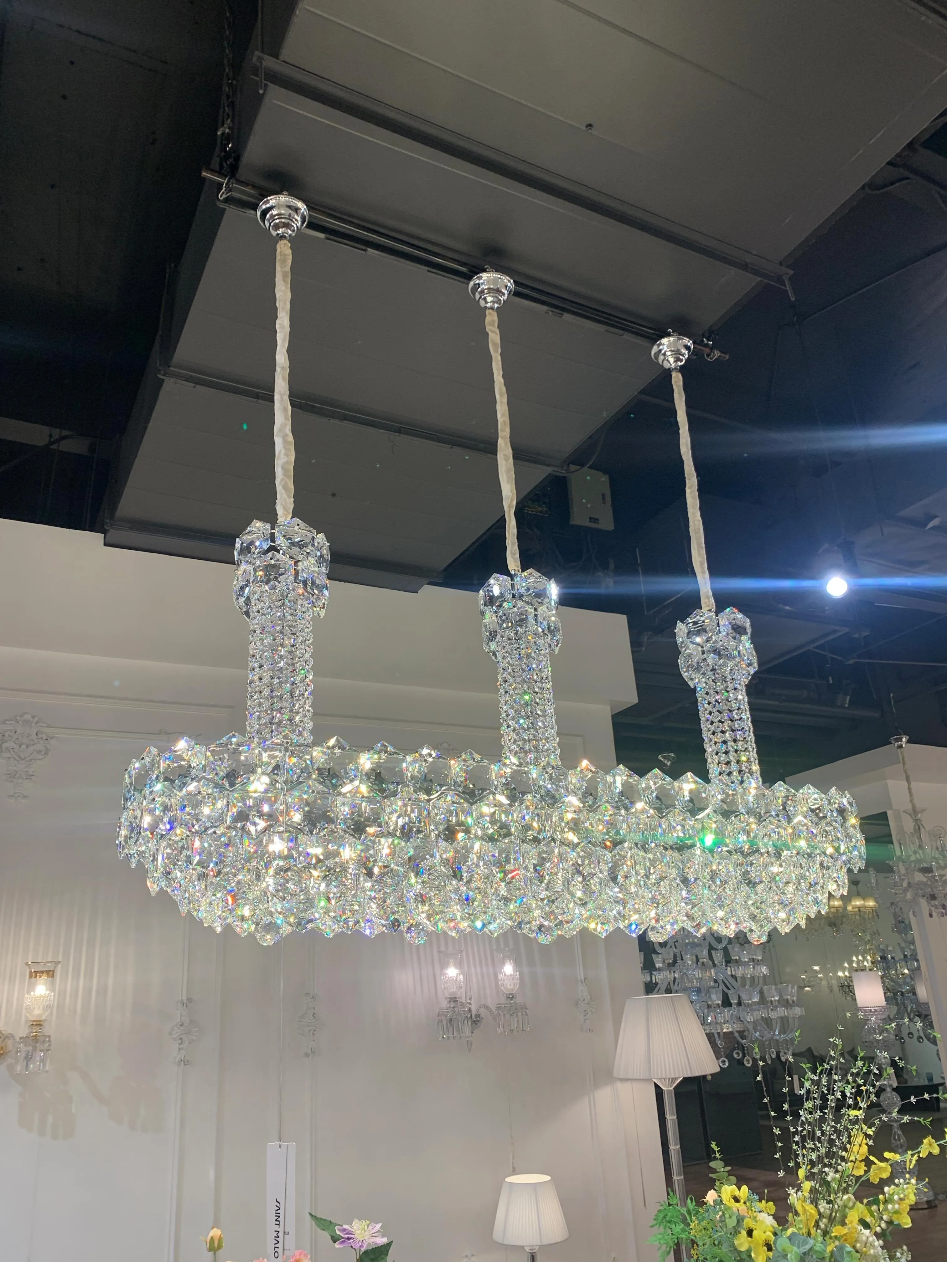 Luxury Linear Hexagonal Crystal Chandelier for Dining Room