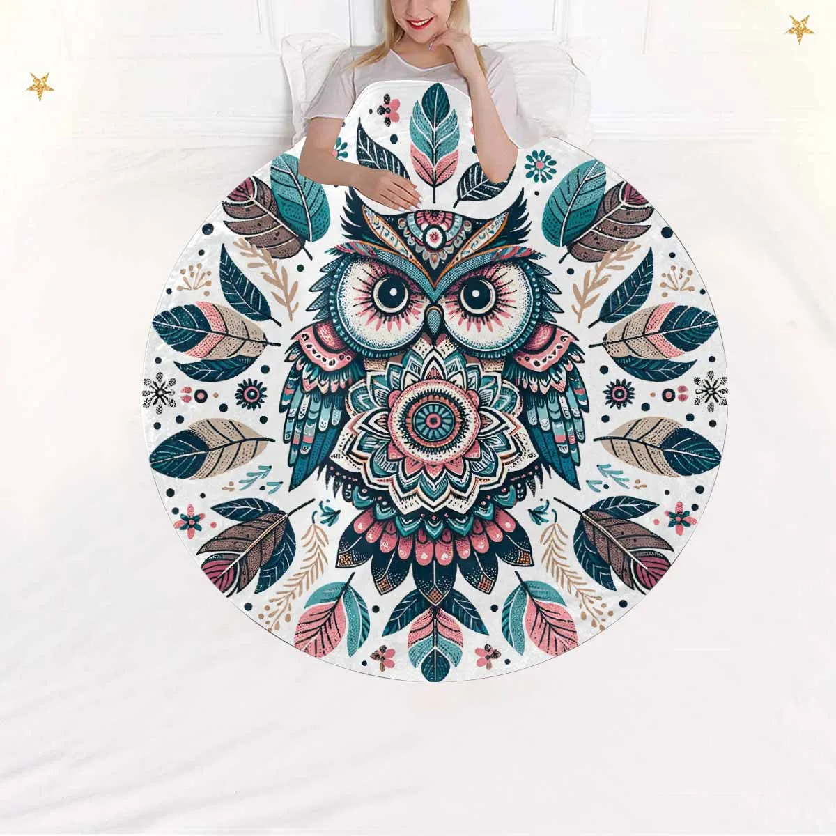 Mandella_Owl_Awd35136  Circular Micro Fleece Blanket 60"