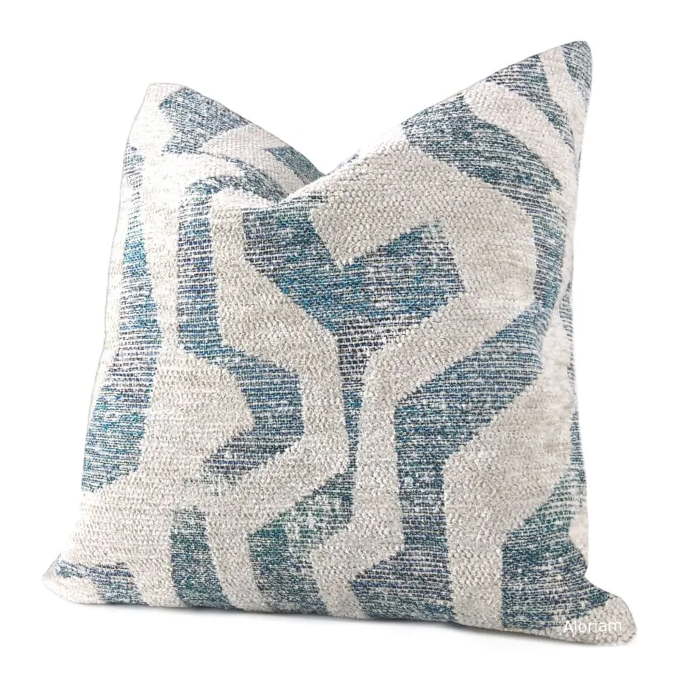 Marcus Blue Green Off-White Chenille Pillow Cover