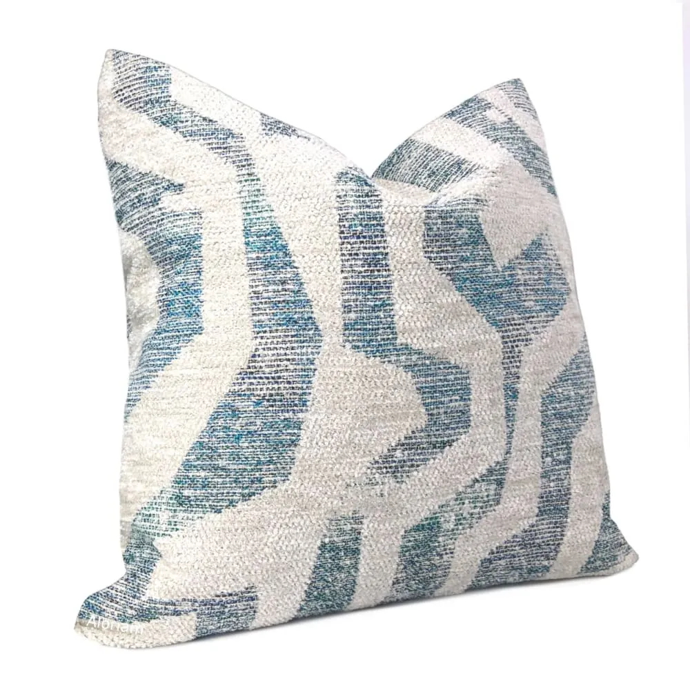 Marcus Blue Green Off-White Chenille Pillow Cover