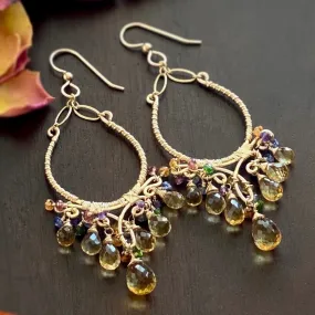 Marigold - Citrine, Tanzanite, Garnet, Amethyst, 14k Gold Filled Chandelier Earrings