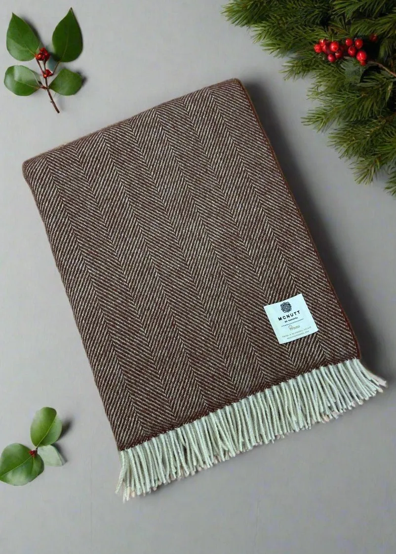 Mcnutt Pure Wool Blanket | Brown Herringbone