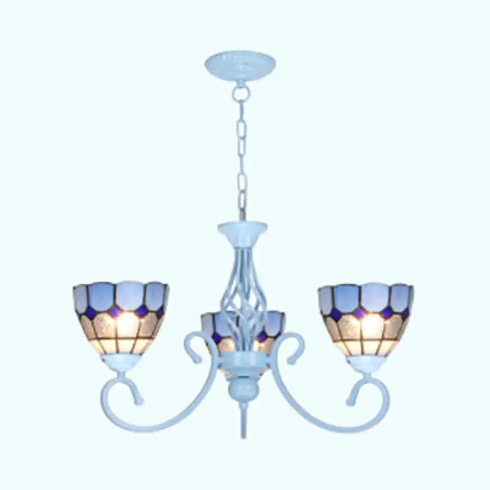 Mediterranean Stained Glass Pendant Chandelier in Light Blue - 3/5/6 Lights for Kitchen