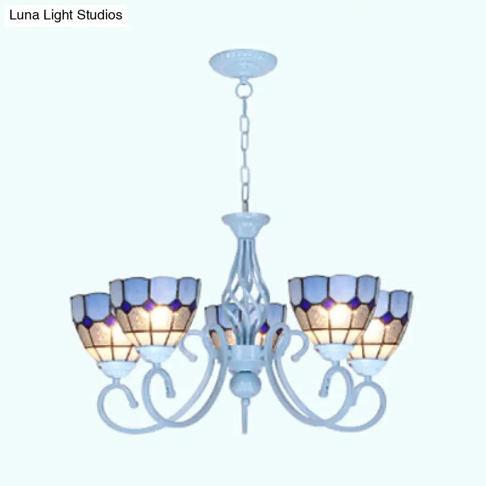 Mediterranean Stained Glass Pendant Chandelier in Light Blue - 3/5/6 Lights for Kitchen