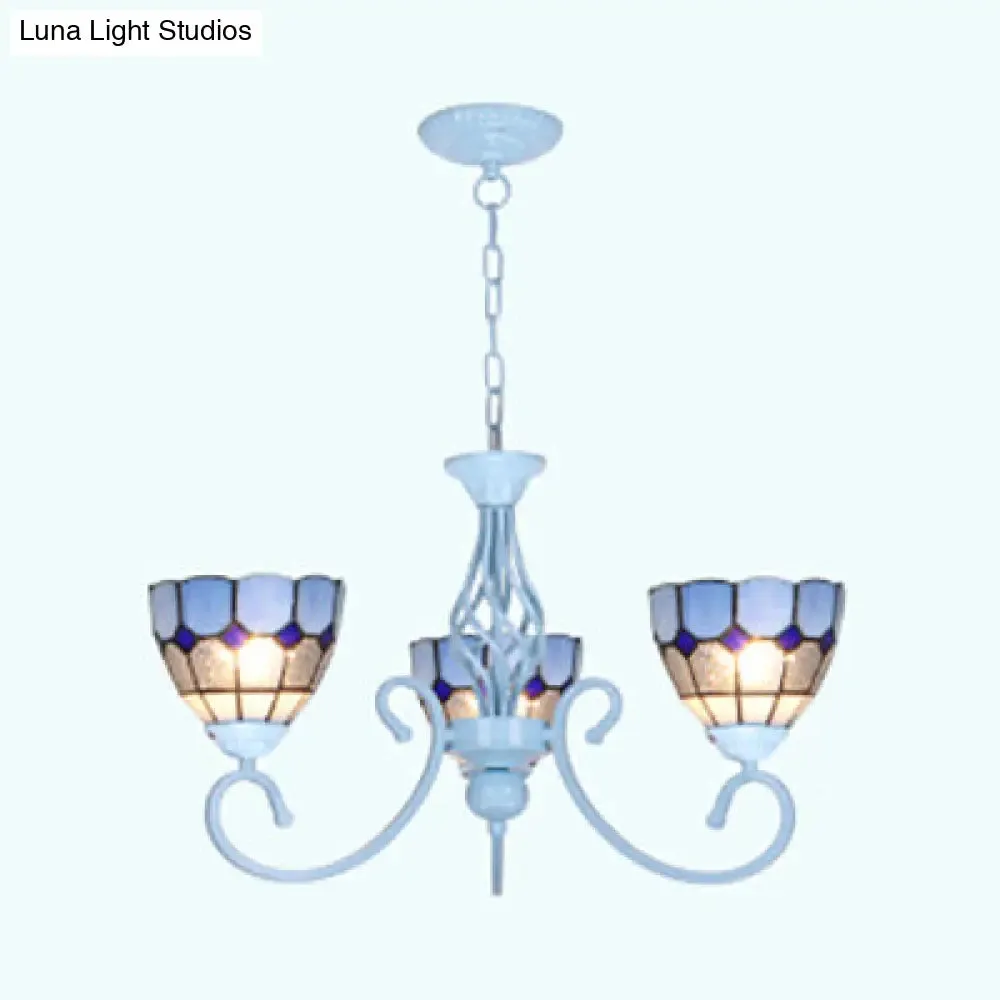 Mediterranean Stained Glass Pendant Chandelier in Light Blue - 3/5/6 Lights for Kitchen