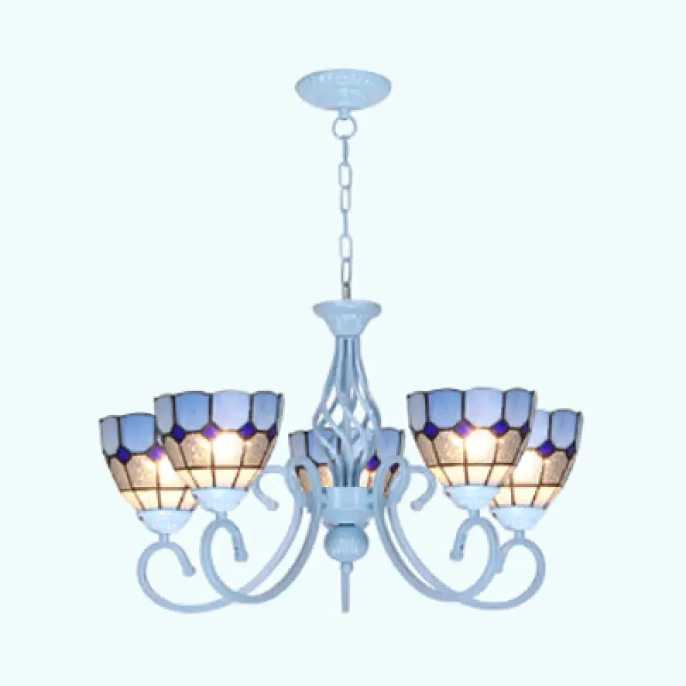 Mediterranean Stained Glass Pendant Chandelier in Light Blue - 3/5/6 Lights for Kitchen