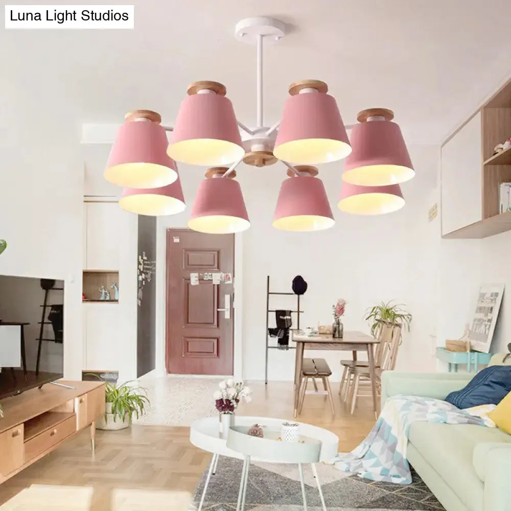 Metallic Macaron Trifle Chandelier: Elegant Cup Shaped Pendant Light for Dining Room Ceiling with Wood Deco