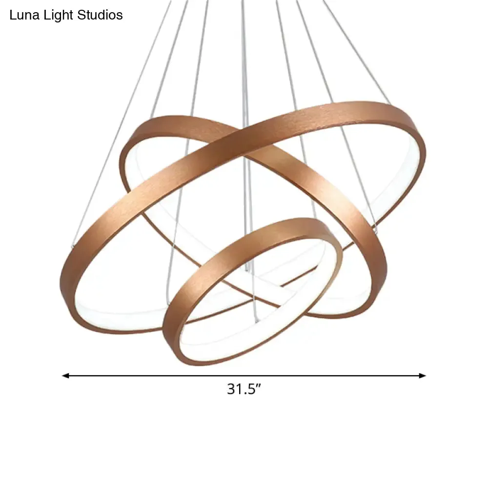 Metallic Minimalist 3-Tier Hoop LED Chandelier in Gold - Warm/White Light