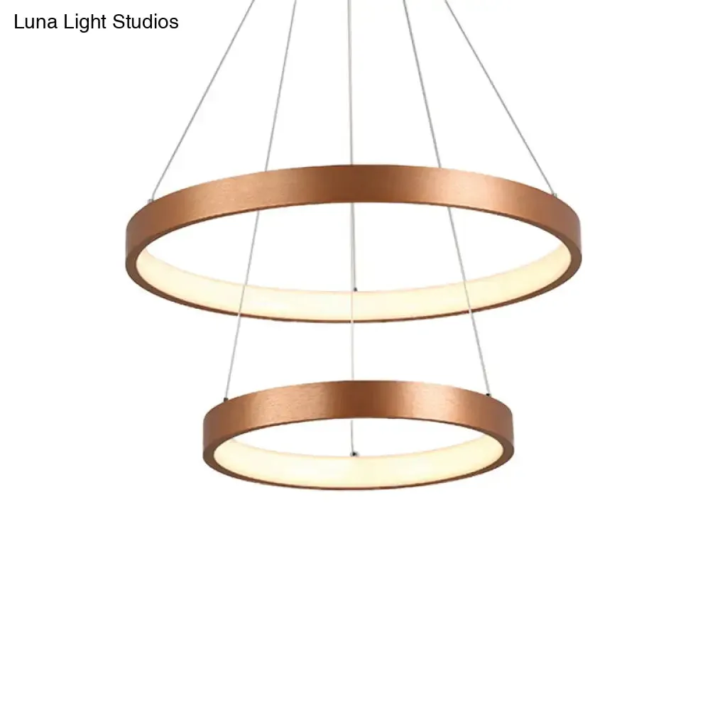 Metallic Minimalist 3-Tier Hoop LED Chandelier in Gold - Warm/White Light