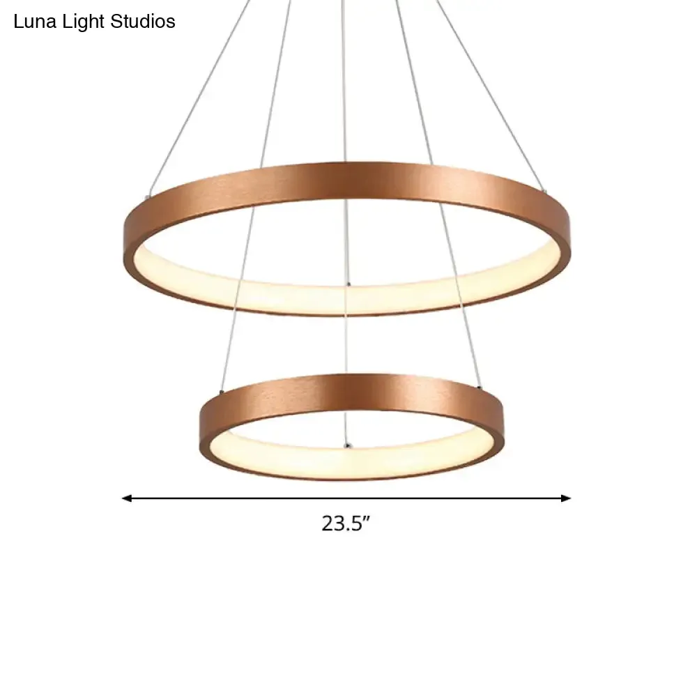 Metallic Minimalist 3-Tier Hoop LED Chandelier in Gold - Warm/White Light