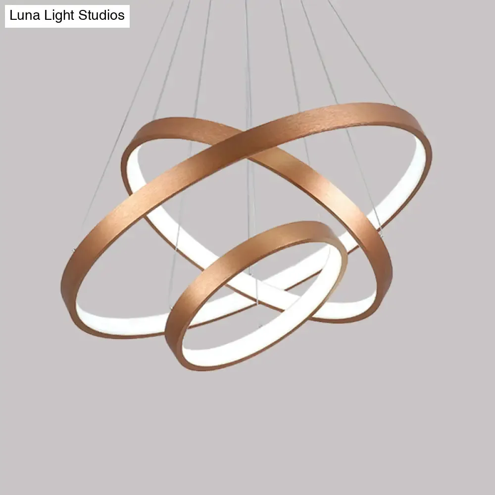 Metallic Minimalist 3-Tier Hoop LED Chandelier in Gold - Warm/White Light