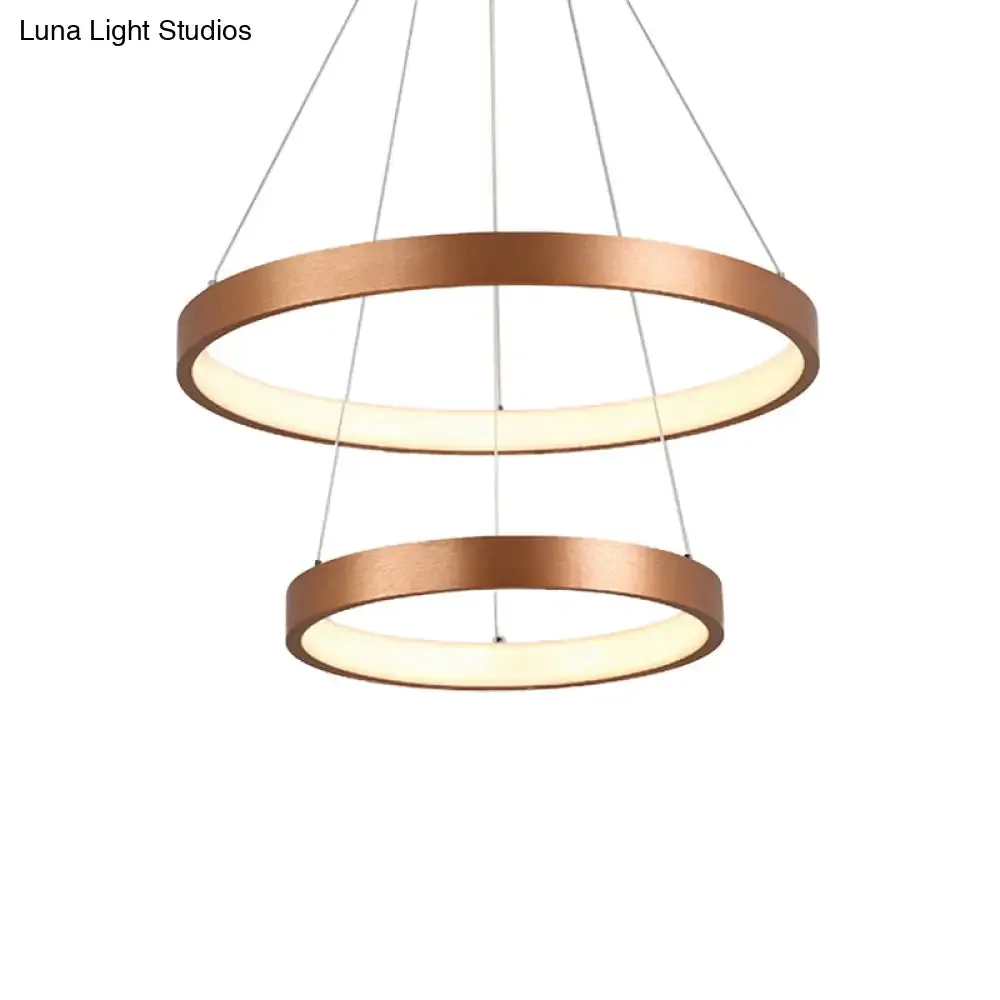 Metallic Minimalist 3-Tier Hoop LED Chandelier in Gold - Warm/White Light