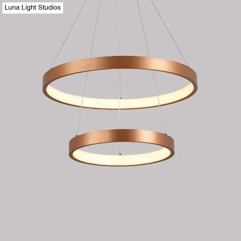 Metallic Minimalist 3-Tier Hoop LED Chandelier in Gold - Warm/White Light