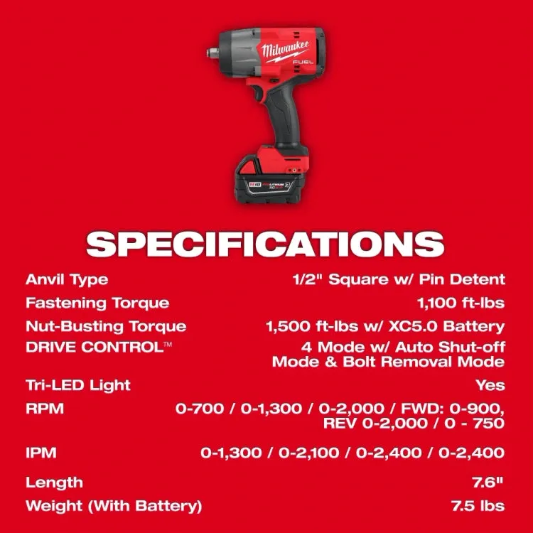 Milwaukee 2967-21B M18 FUEL™ 1/2" High Torque Impact Wrench w/ Friction Ring Kit   Free Battery