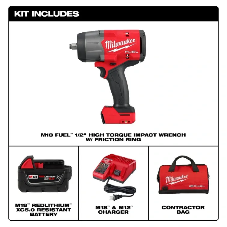 Milwaukee 2967-21B M18 FUEL™ 1/2" High Torque Impact Wrench w/ Friction Ring Kit   Free Battery