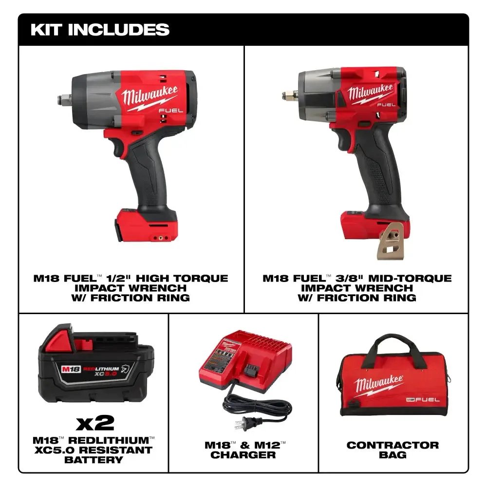 Milwaukee M18 FUEL Impact Wrench Combo Kit, 1/2" HT & 3/8" MT - 3010-22