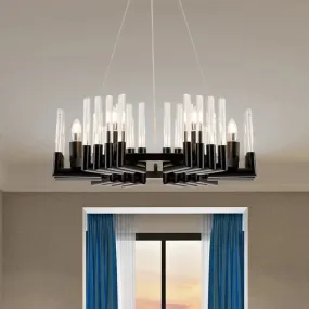 Minimal 6-Light Black Crystal Candelabra Chandelier: Elegant Hanging Lamp for Dining Room