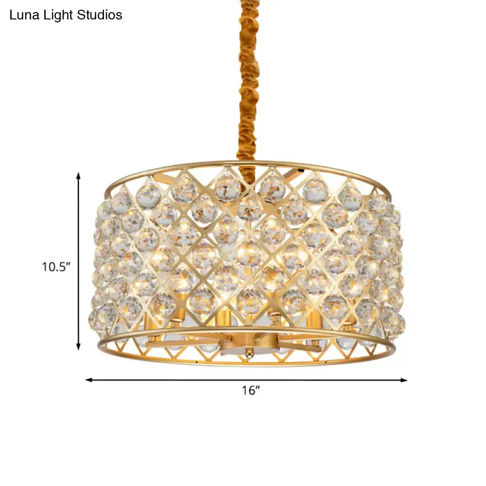 Minimalist 6-Light Crystal Ball Pendulum Chandelier in Gold Finish - Lattice Diamond Design for Living Room Ceiling