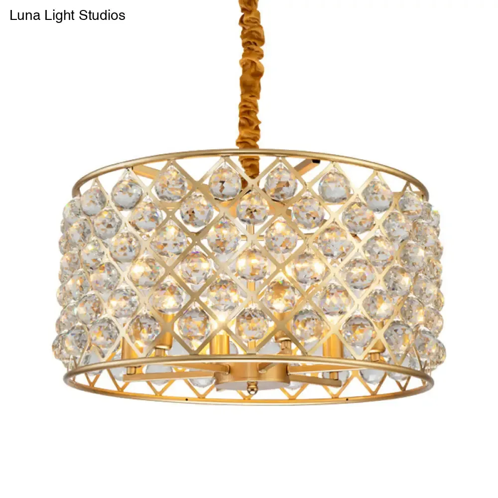 Minimalist 6-Light Crystal Ball Pendulum Chandelier in Gold Finish - Lattice Diamond Design for Living Room Ceiling