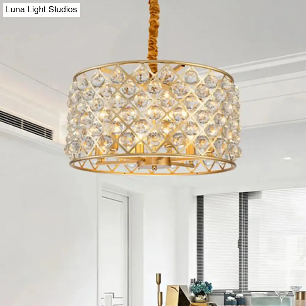 Minimalist 6-Light Crystal Ball Pendulum Chandelier in Gold Finish - Lattice Diamond Design for Living Room Ceiling