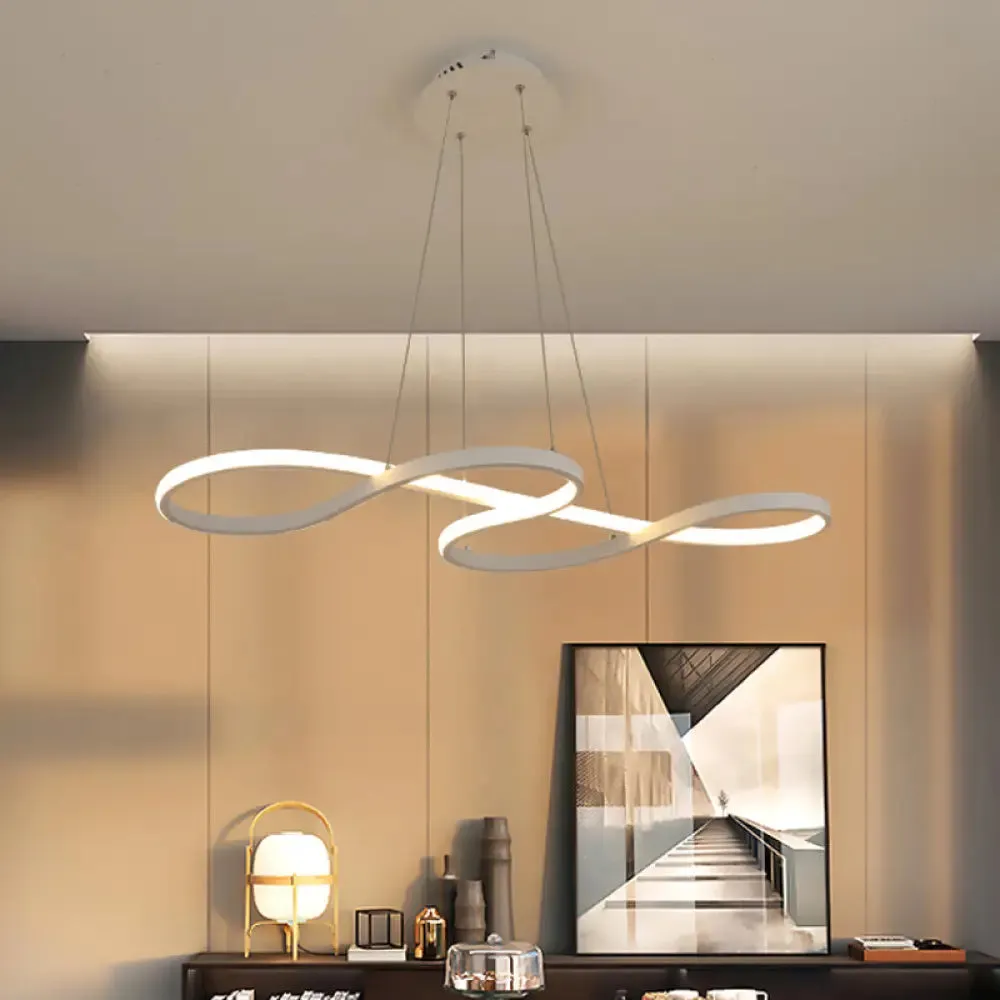 Minimalist Black/White LED Pendant Lamp - Meandering Aluminum Chandelier - 24.5/31.5 Inches Wide