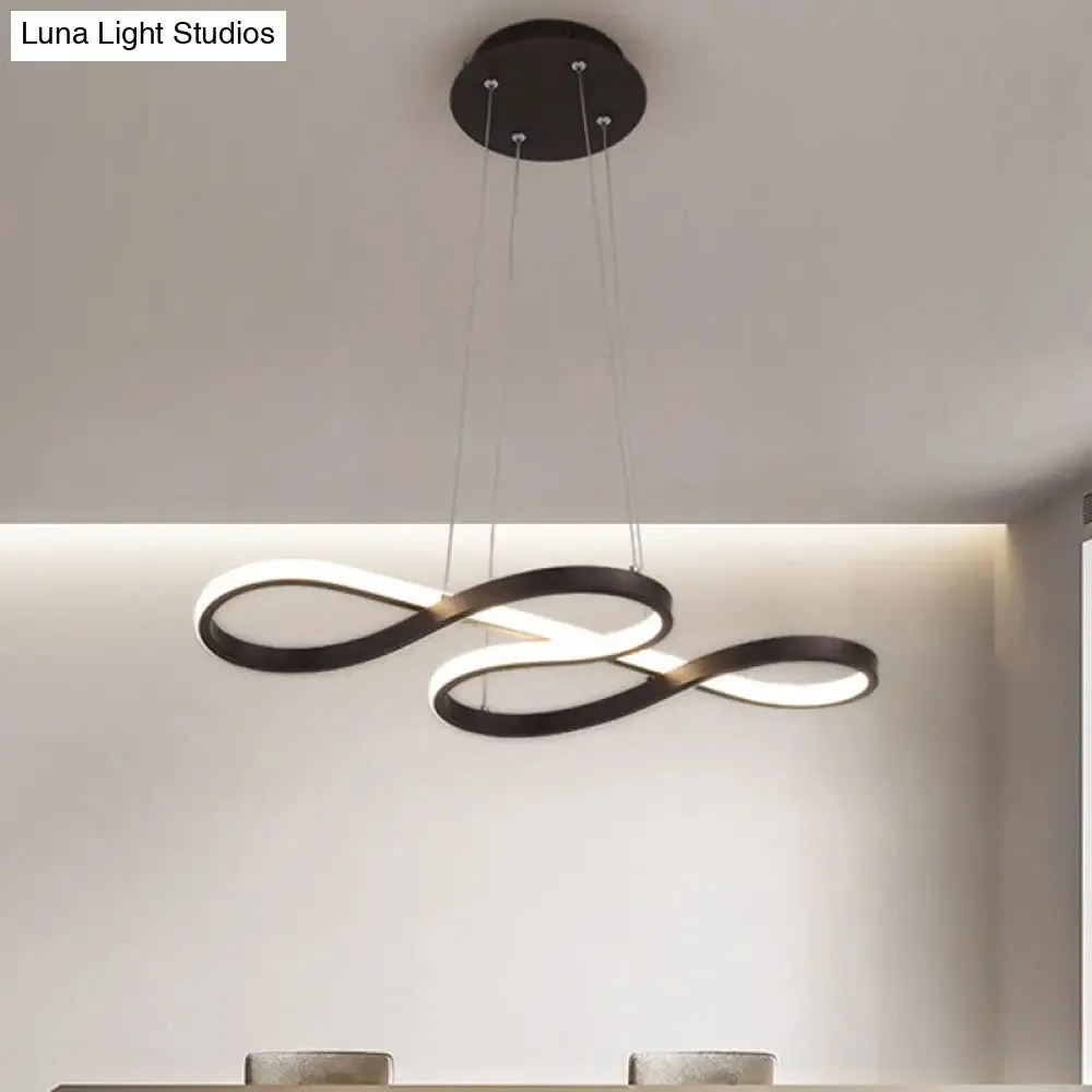 Minimalist Black/White LED Pendant Lamp - Meandering Aluminum Chandelier - 24.5/31.5 Inches Wide