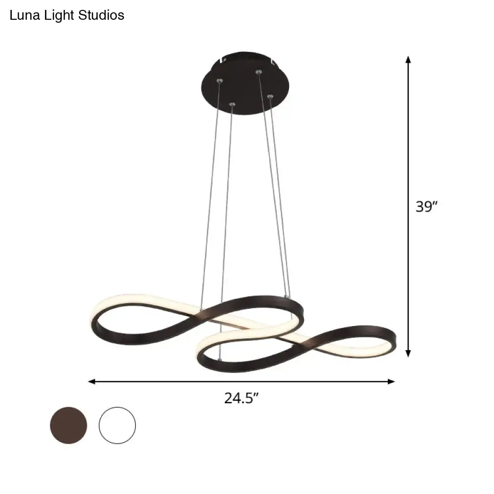 Minimalist Black/White LED Pendant Lamp - Meandering Aluminum Chandelier - 24.5/31.5 Inches Wide