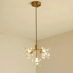 Minimalist Gold Crystal Chandelier with 5 Flower Pendant Heads - Perfect for Dining Room Lighting