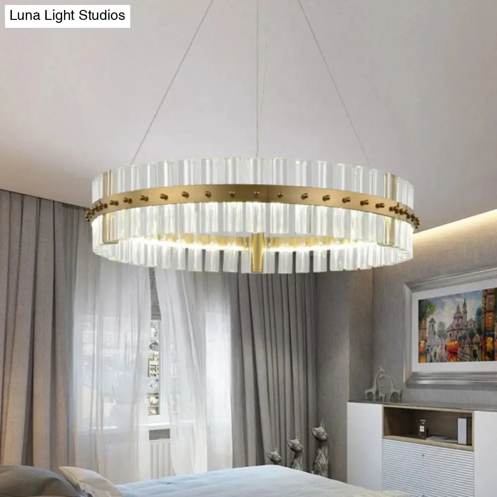 Minimalist Gold LED Crystal Ring Chandelier for Bedroom Lighting