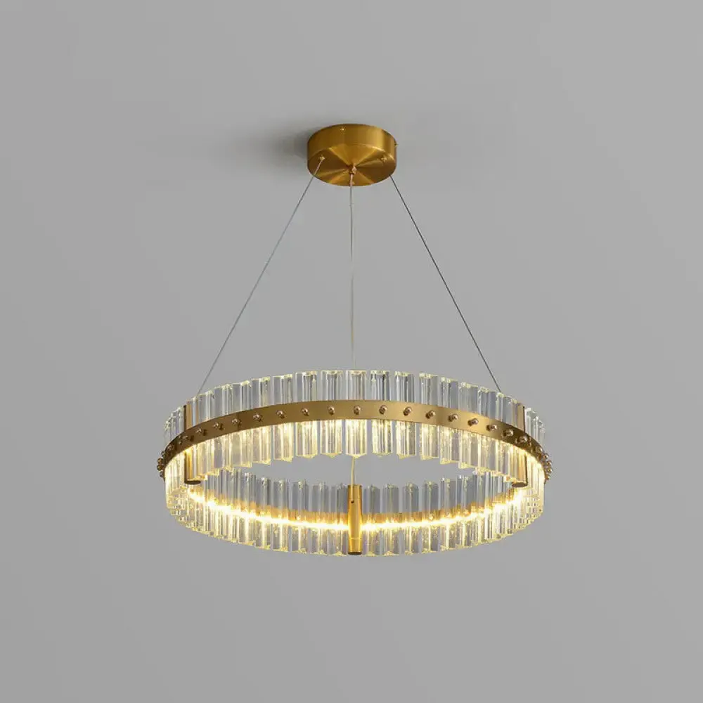 Minimalist Gold LED Crystal Ring Chandelier for Bedroom Lighting