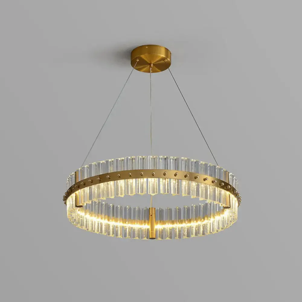 Minimalist Gold LED Crystal Ring Chandelier for Bedroom Lighting