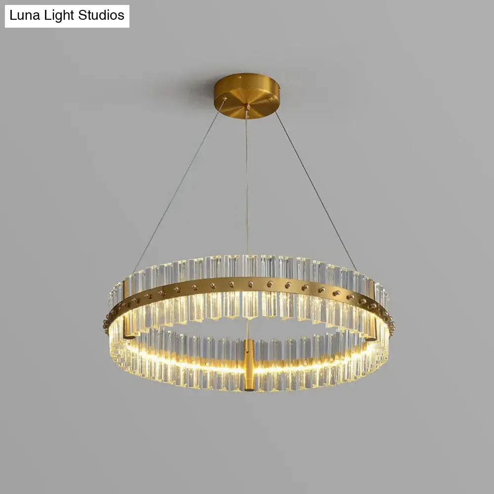 Minimalist Gold LED Crystal Ring Chandelier for Bedroom Lighting