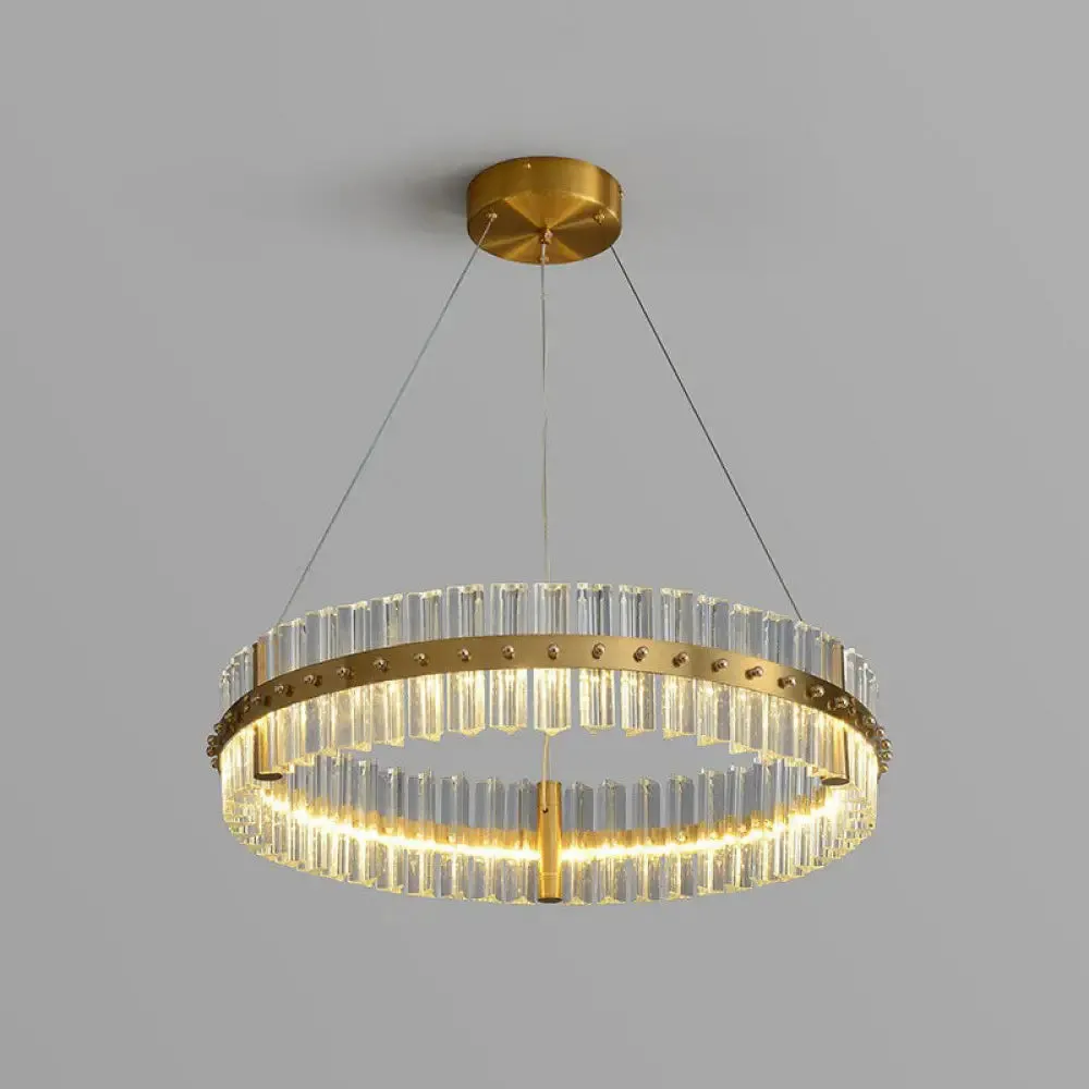 Minimalist Gold LED Crystal Ring Chandelier for Bedroom Lighting