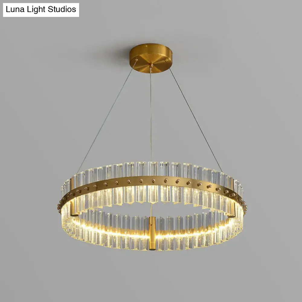 Minimalist Gold LED Crystal Ring Chandelier for Bedroom Lighting