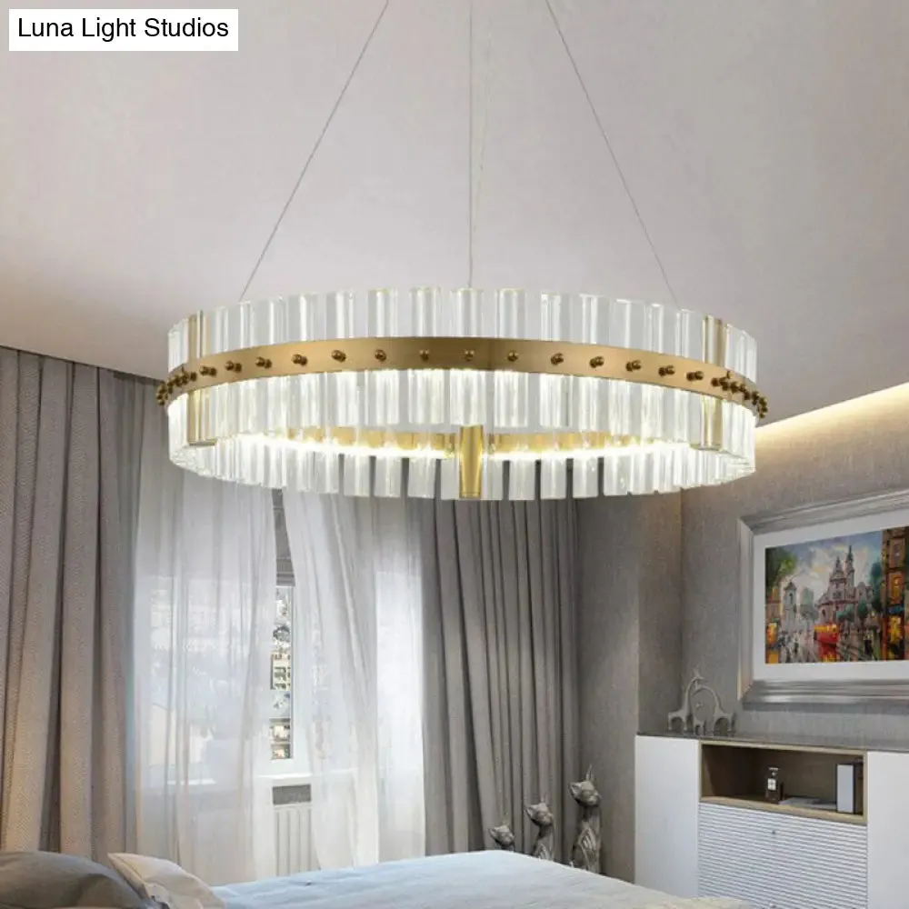 Minimalist Gold LED Crystal Ring Chandelier for Bedroom Lighting