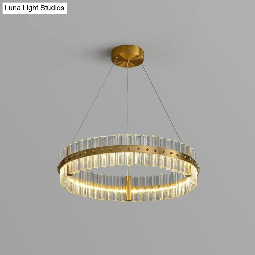 Minimalist Gold LED Crystal Ring Chandelier for Bedroom Lighting