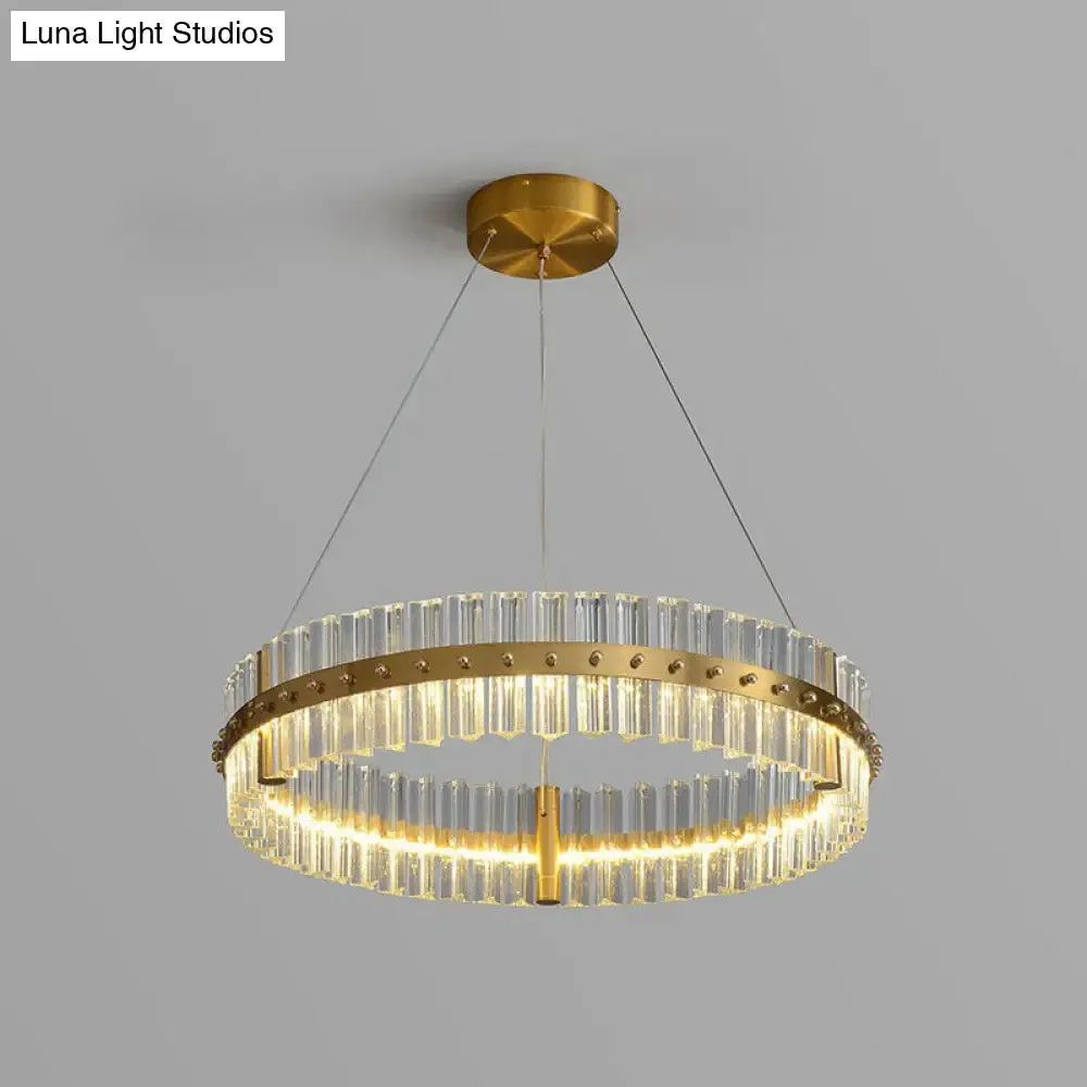 Minimalist Gold LED Crystal Ring Chandelier for Bedroom Lighting