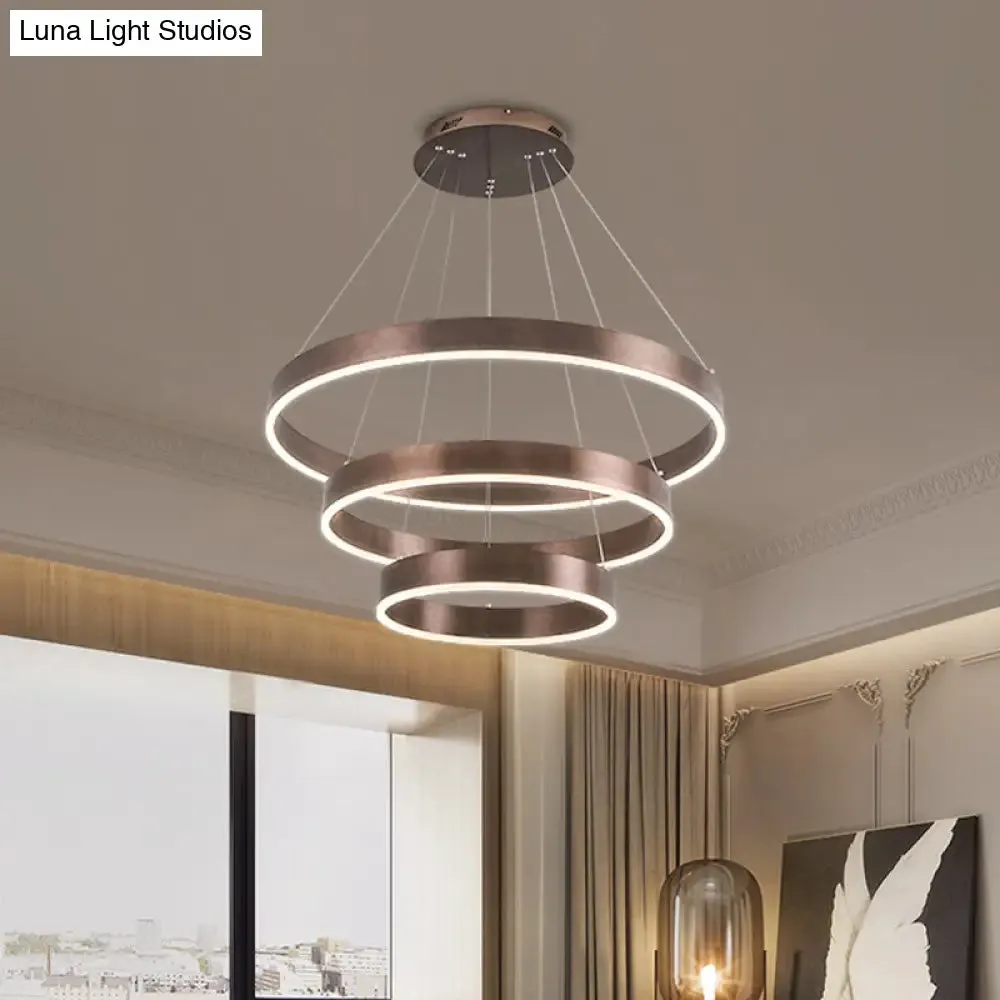 Minimalist Metal LED Chandelier: Circular Living Room Pendant Light (3 Heads) in Coffee/Gold