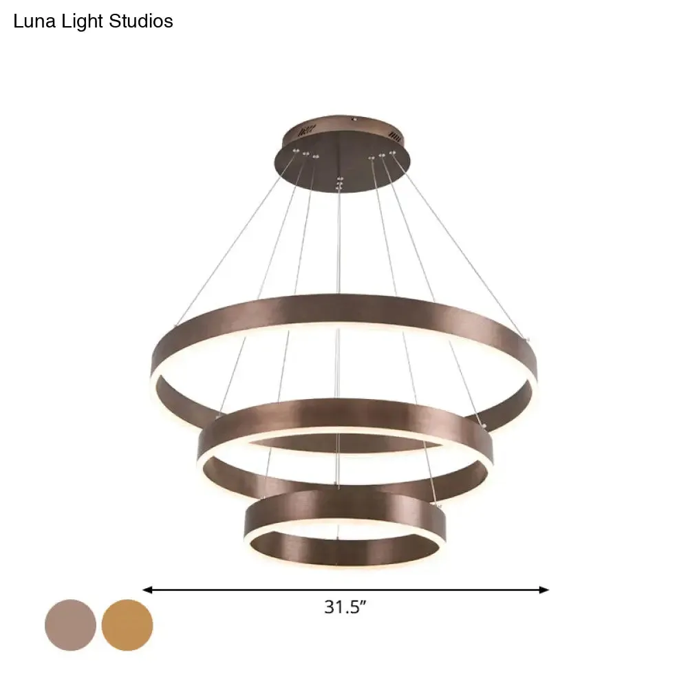 Minimalist Metal LED Chandelier: Circular Living Room Pendant Light (3 Heads) in Coffee/Gold