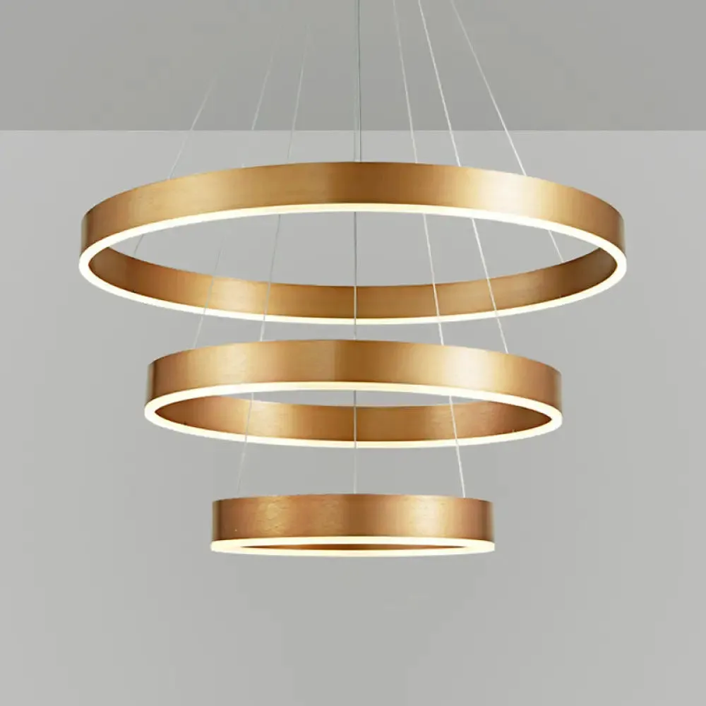 Minimalist Metal LED Chandelier: Circular Living Room Pendant Light (3 Heads) in Coffee/Gold