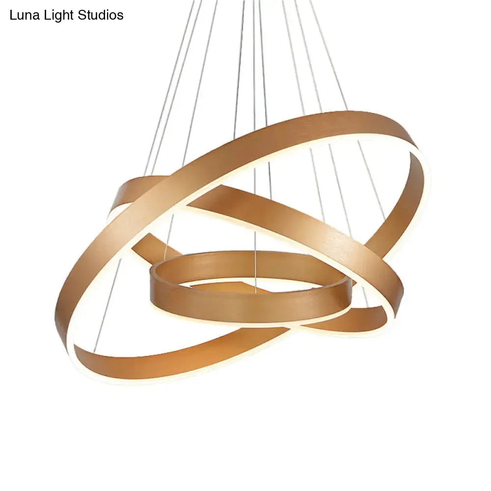 Minimalist Metal LED Chandelier: Circular Living Room Pendant Light (3 Heads) in Coffee/Gold