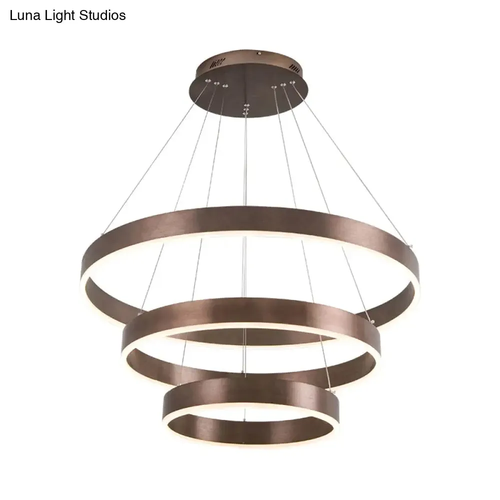 Minimalist Metal LED Chandelier: Circular Living Room Pendant Light (3 Heads) in Coffee/Gold