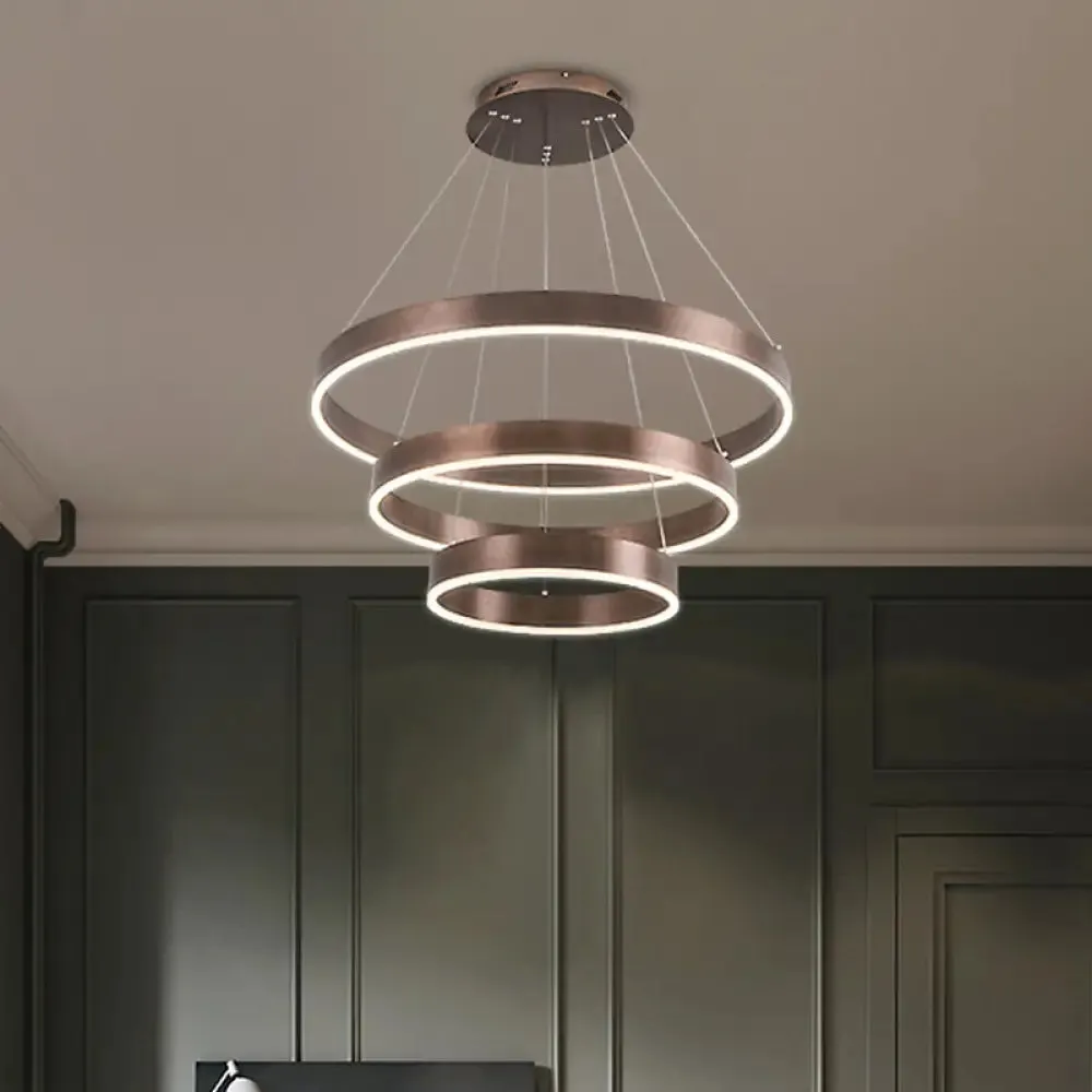 Minimalist Metal LED Chandelier: Circular Living Room Pendant Light (3 Heads) in Coffee/Gold