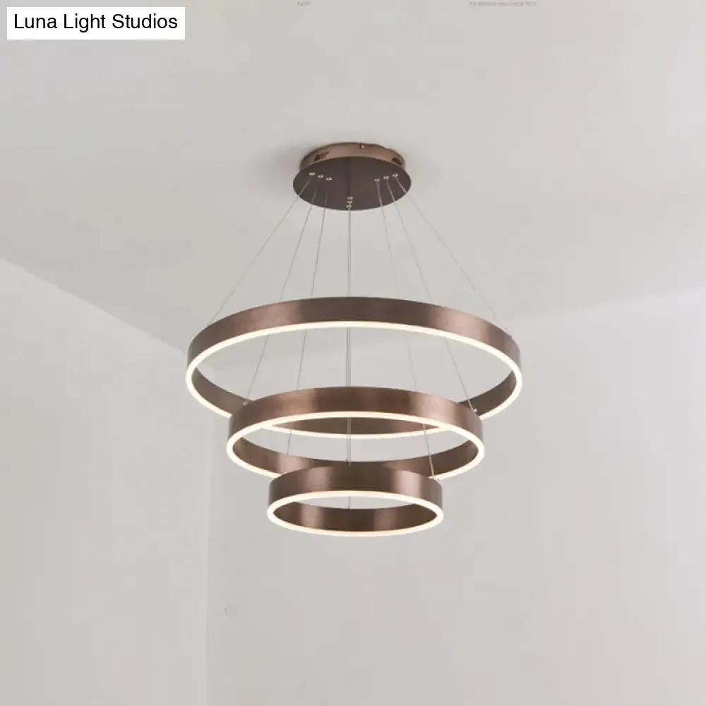 Minimalist Metal LED Chandelier: Circular Living Room Pendant Light (3 Heads) in Coffee/Gold