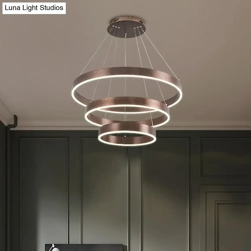 Minimalist Metal LED Chandelier: Circular Living Room Pendant Light (3 Heads) in Coffee/Gold