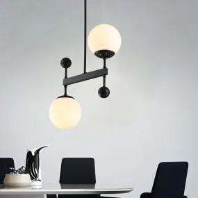 Minimalist Opaline Glass Pendant Chandelier - 2-Head Spherical Light for Dining Room