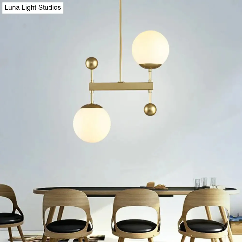 Minimalist Opaline Glass Pendant Chandelier - 2-Head Spherical Light for Dining Room