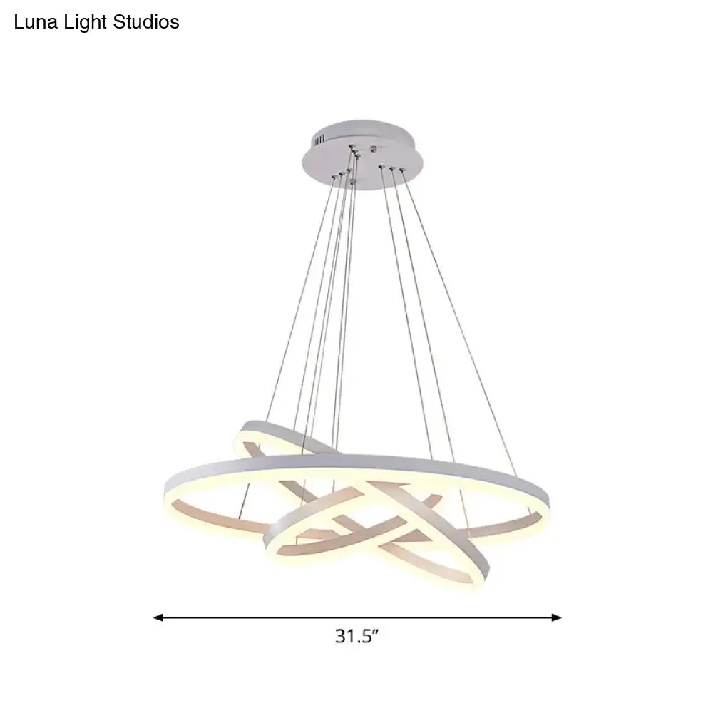 Minimalistic Acrylic LED Chandelier in White - Small/Large 3-Ring Restaurant Drop Lamp