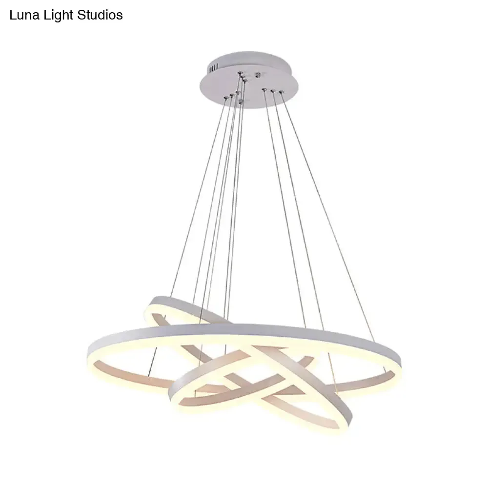 Minimalistic Acrylic LED Chandelier in White - Small/Large 3-Ring Restaurant Drop Lamp