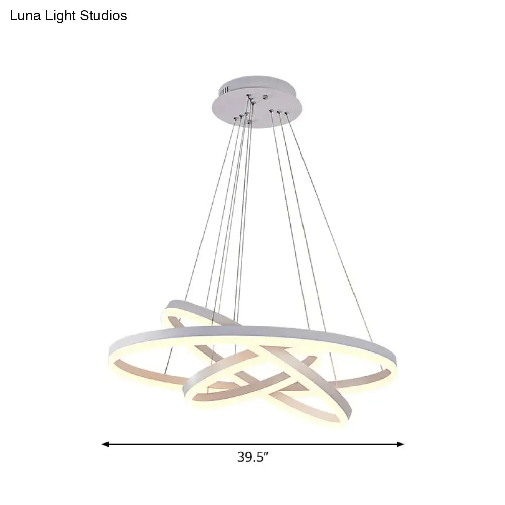 Minimalistic Acrylic LED Chandelier in White - Small/Large 3-Ring Restaurant Drop Lamp